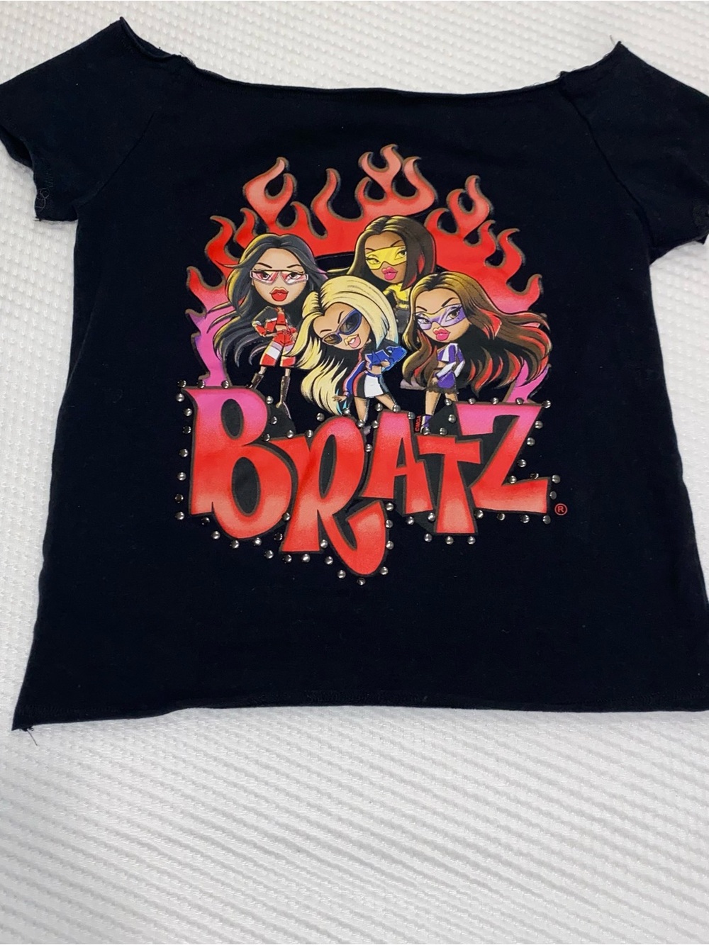 Bratz Black Graphic Crop Top with Flame Logo
